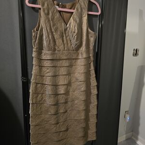 London Times Layered Tan Mini Dress